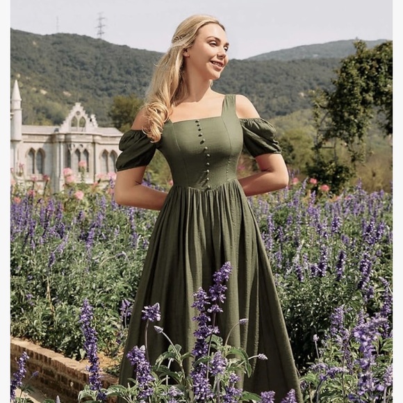 Scarlet Darkness Dresses & Skirts - Scarlet Darkness Cold Shoulder Olive Green Maxi Dress